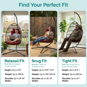Foldable Egg Chair 350 lbs Capacity Rattan Wicker Red Cushion
