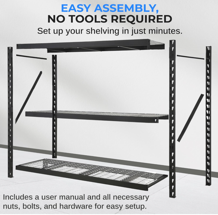 Extra Wide 3-Tier Metal Garage Shelving - Heavy-Duty Adjustable Storage Utility Rack, 2000 Lbs. Capacity Per Shelf (Black)