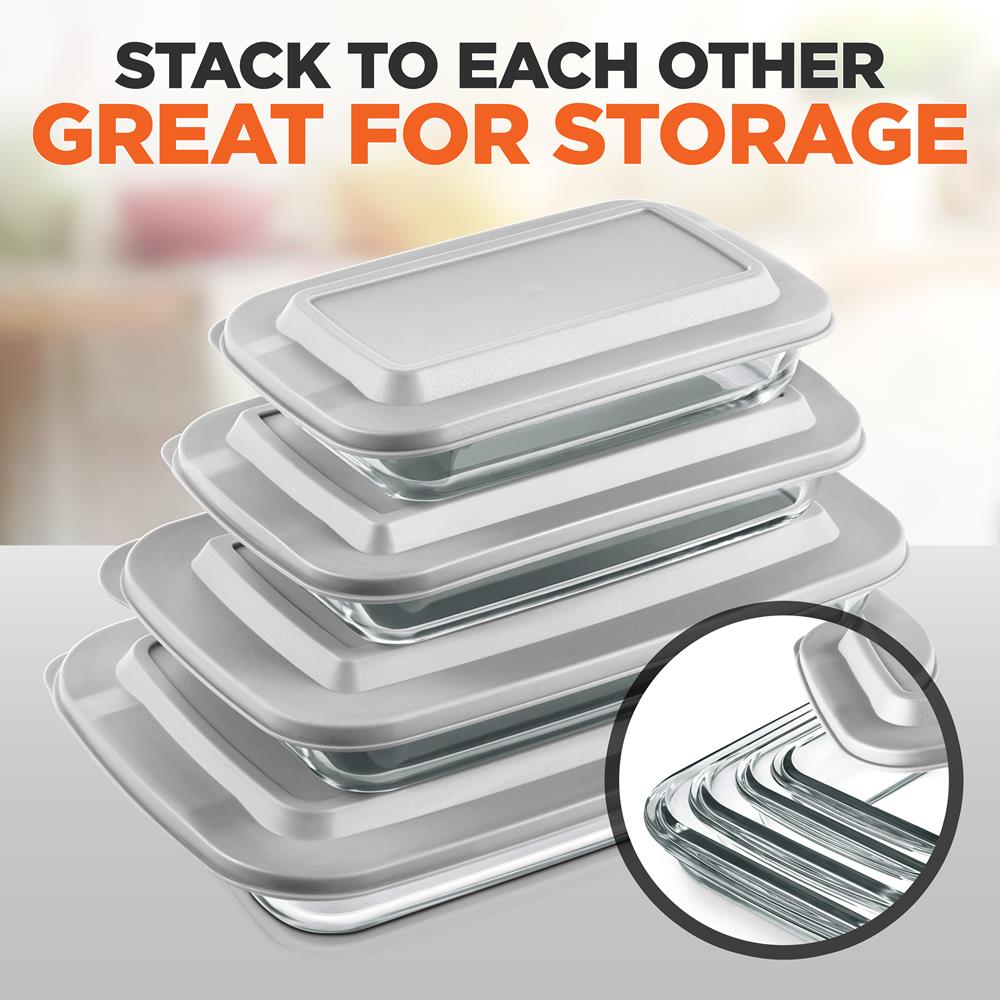 8-Piece Glass Baking Dish Set - Oven Safe, Borosilicate, White