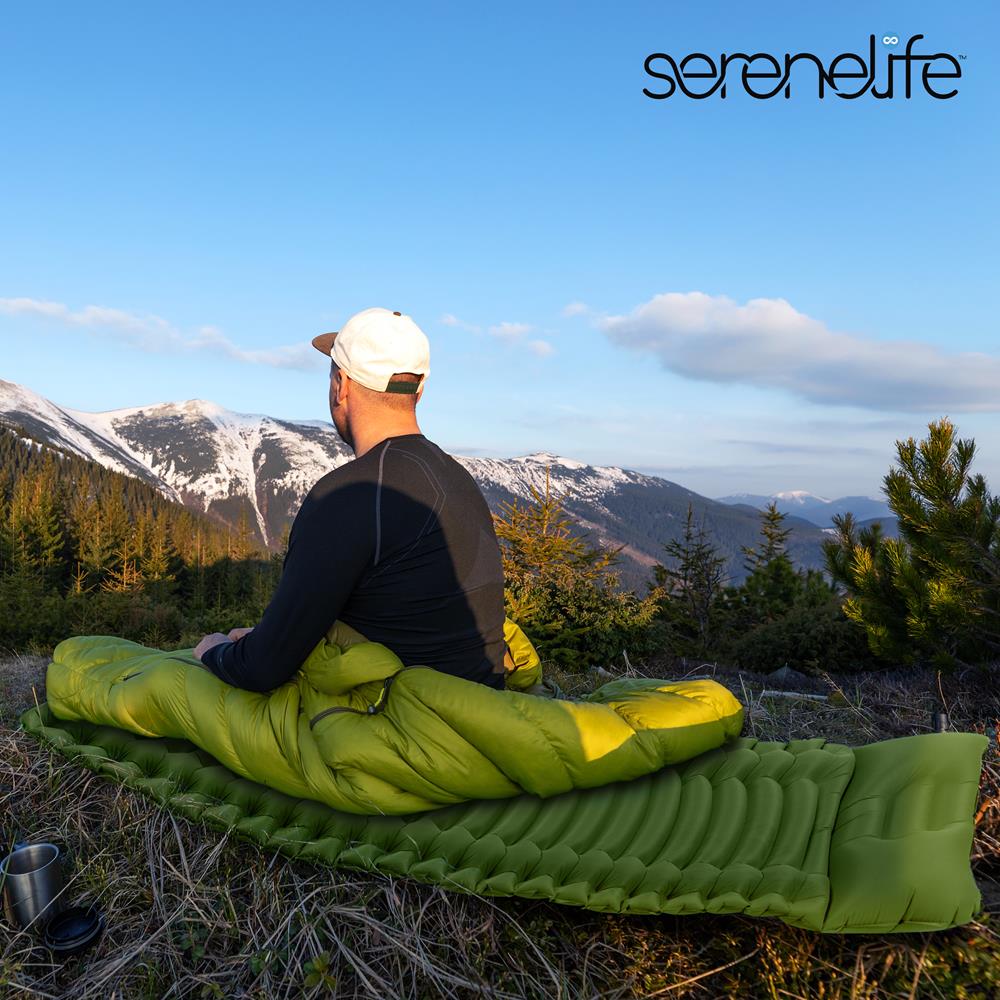 Sleeping Pad with Pillow - Fast Inflation, Tear-Resistant, Green