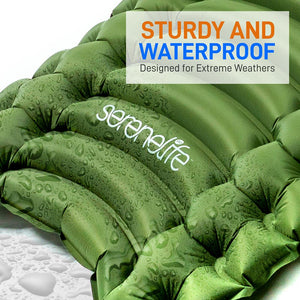 Sleeping Pad with Pillow - Fast Inflation, Tear-Resistant, Green